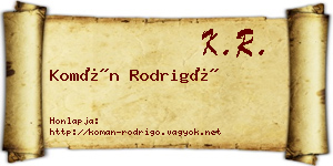 Komán Rodrigó névjegykártya